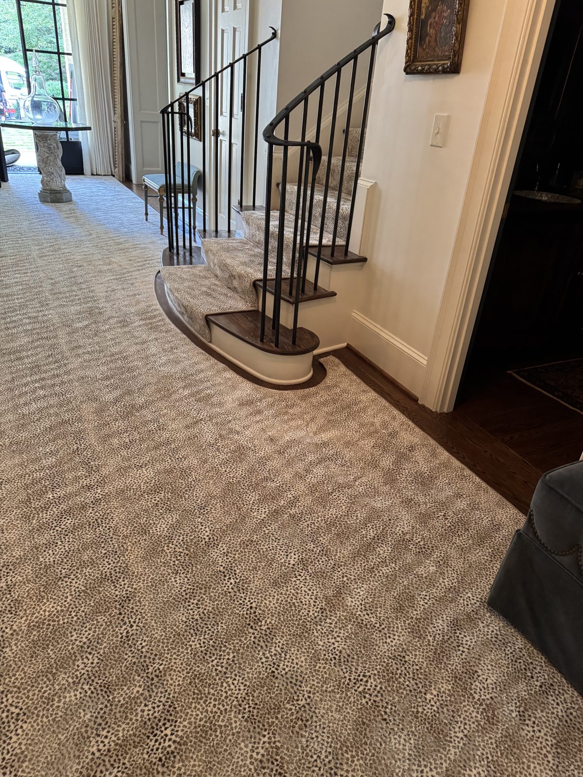Antelope-print carpet custom-cut to fit a room