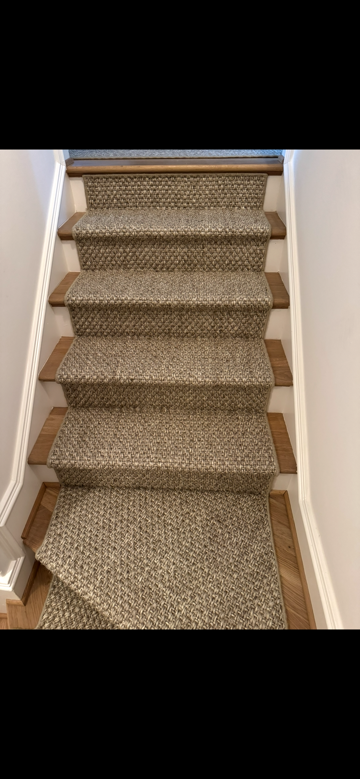 Beautiful custom stair runner after professional installation by Underfoot Design Atlanta - project 1