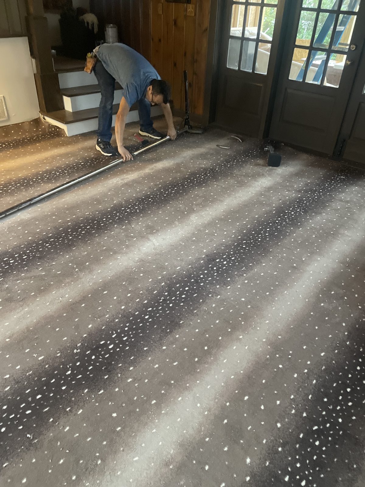 Custom antelope-print broadloom carpet installation in a sunlit room
